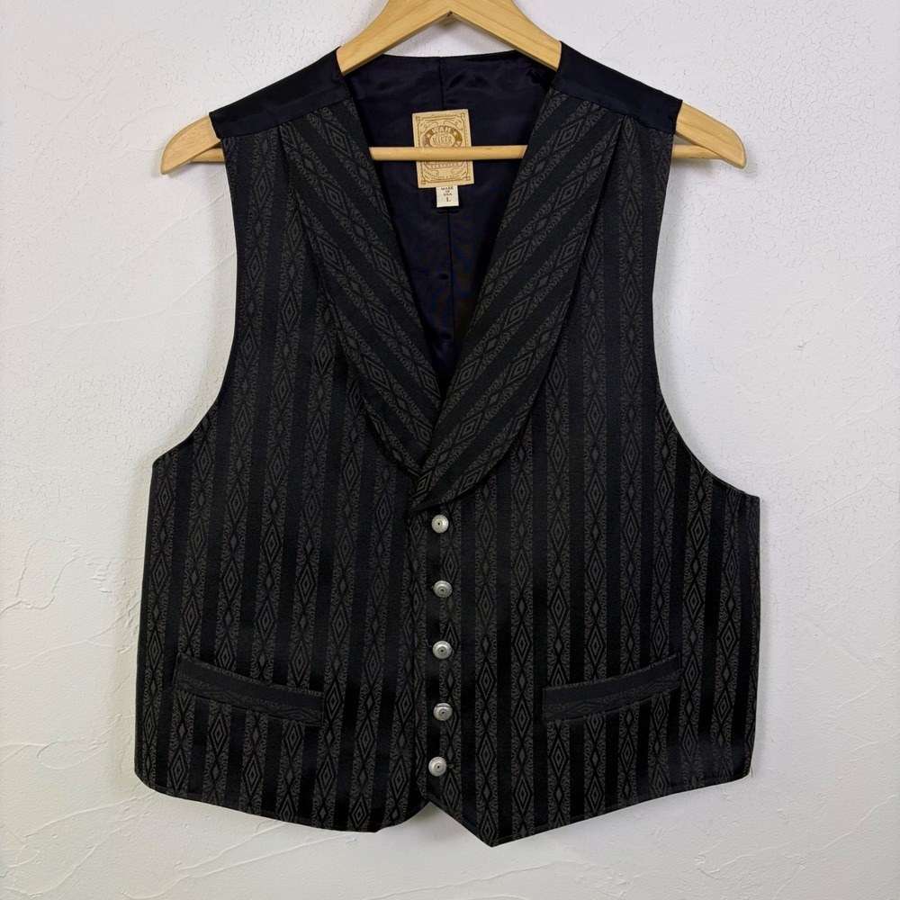VTG Wah Maker Mens Size Large Black Button Up Western Vest Waistcoat Steampunk